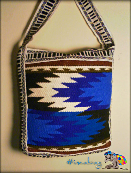 Vintage Handwoven Anka Blue Travel Wool Messenger Bag from Otavalo Ecuador